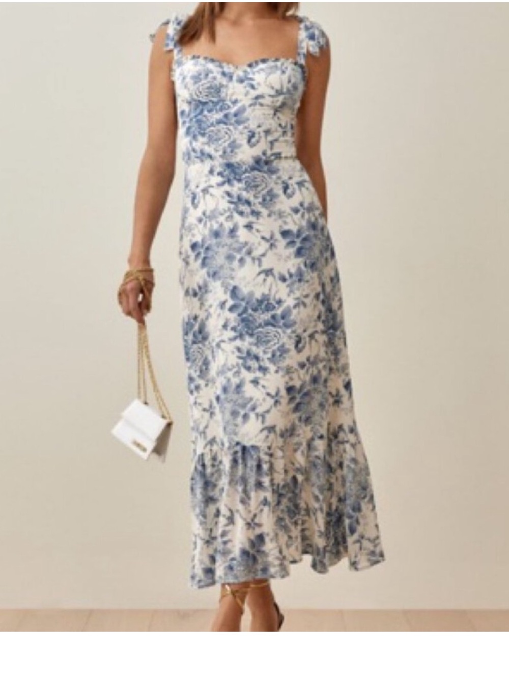 Reformation Nikita Blue Floral Tie-Shoulder Midi Dress
